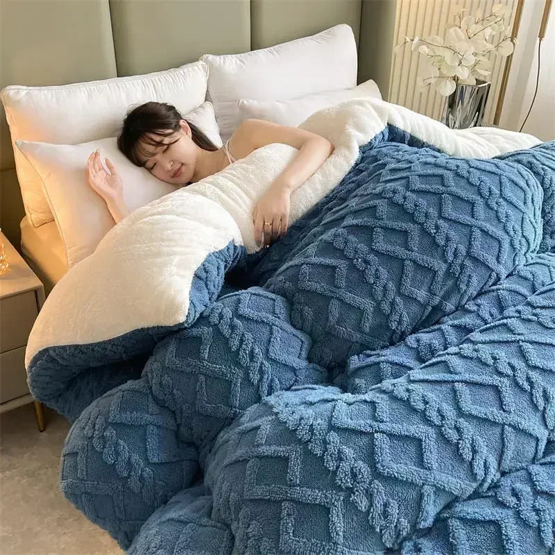 DecorBites™ Cozy Winter Bed Blanket: Luxe Lamb Cashmere Warmth Quilt for Comfort
