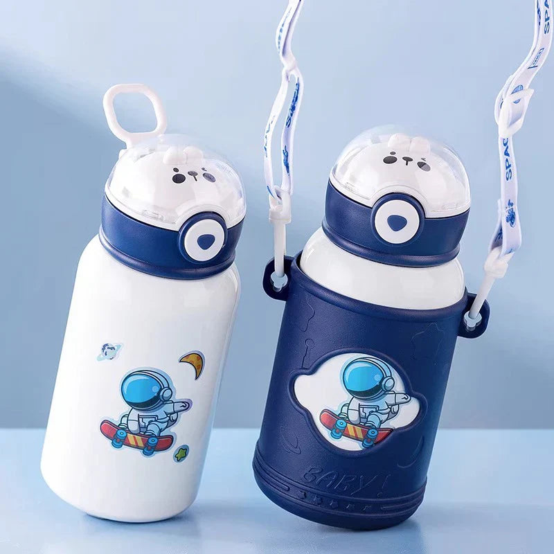 DecorBites™ Kids' Cartoon Straw Water Thermos Bottle Stainless Steel Thermal Cup