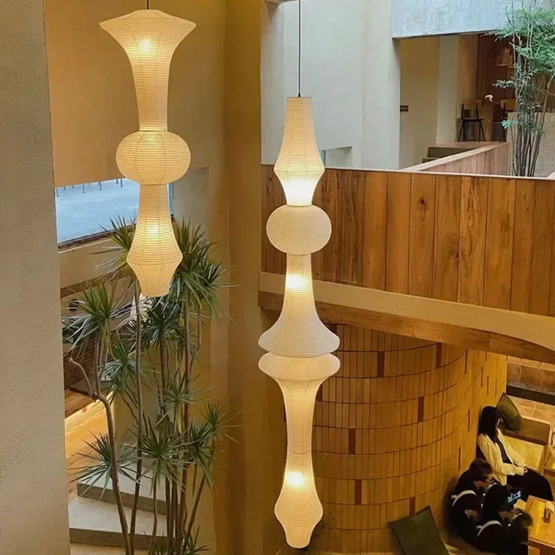 DecorBites™ مصباح معلق ورقي ياباني من القطن على طراز وابي سابي مع لمبة E27