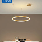 Modern Brushed Ring Pendant Light in Gold and Coffee