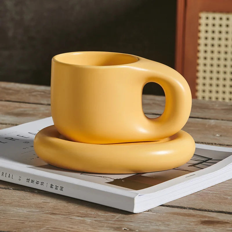 DecorBites™ Ink Splash Ceramic Mug Set with Oval Plate - 400ml Capacity