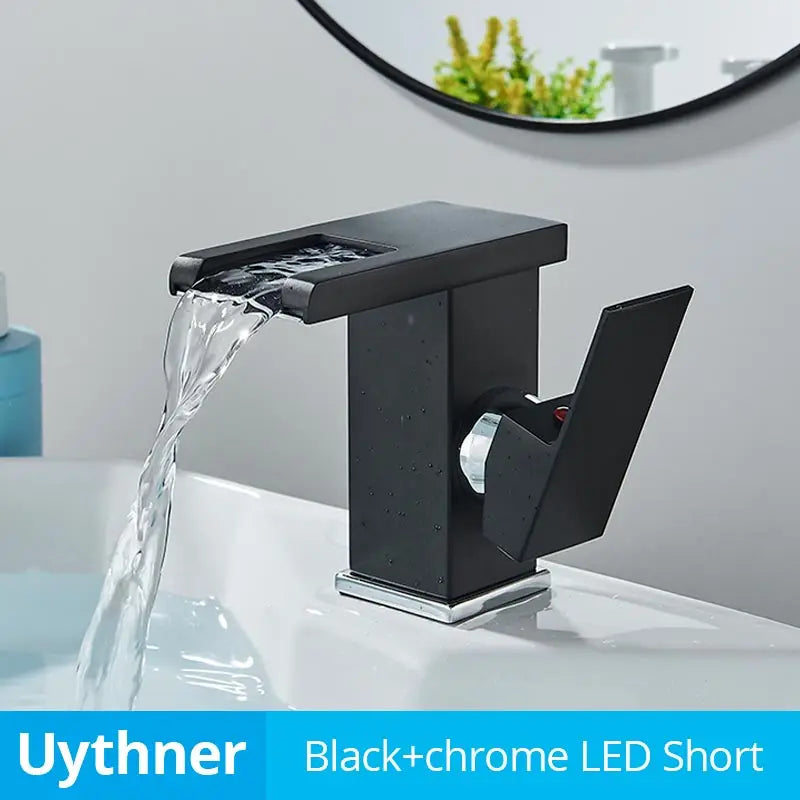 DecorBites™ LED Waterfall Bathroom Sink Faucet Hot Cold Mixer Tap Deck Mounted