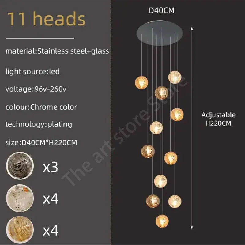 DecorBites™ Crystal Glass Spiral Ceiling Chandelier for Modern Living Room & Kitchen Decor