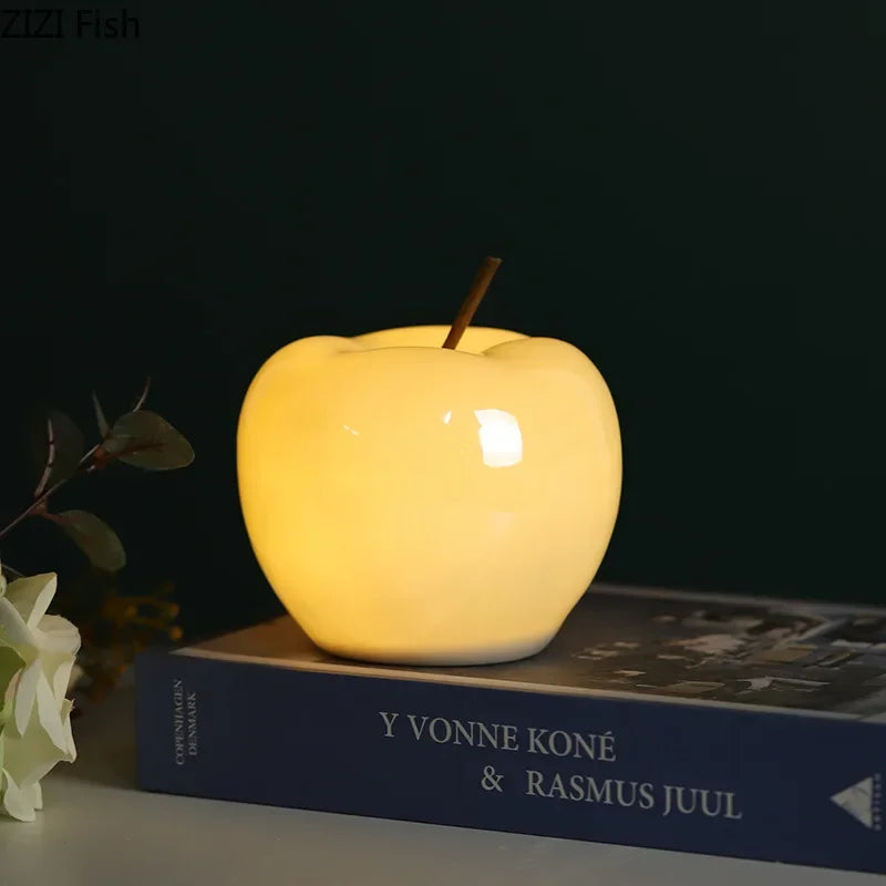 DecorBites™ Glowing Ceramic Apple Statue for Desk Ornaments and Room Decor