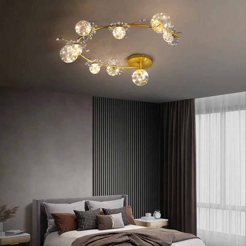 ثريا DecorBites™ الكروية الذهبية الكريستالية LED لغرفة المعيشة وغرفة النوم وغرفة الطعام والمطبخ الحديثة
