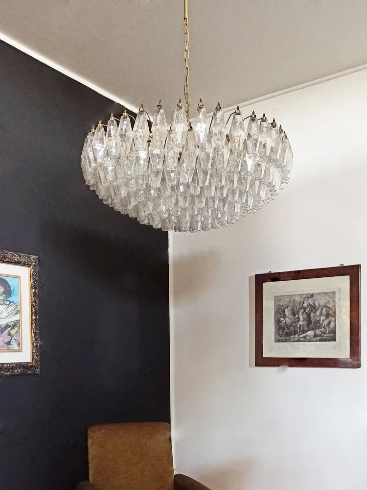 "DecorBites™ Large Pink Glass Chandelier Amber Classic Lighting for Dining Room"