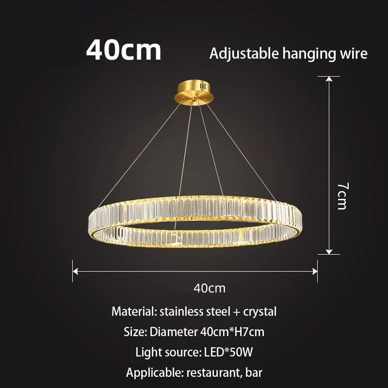 ثريات ديكور بايتس™ ذهبية دائرية كريستالية مع إضاءة LED متدلية لإنارة السقف
