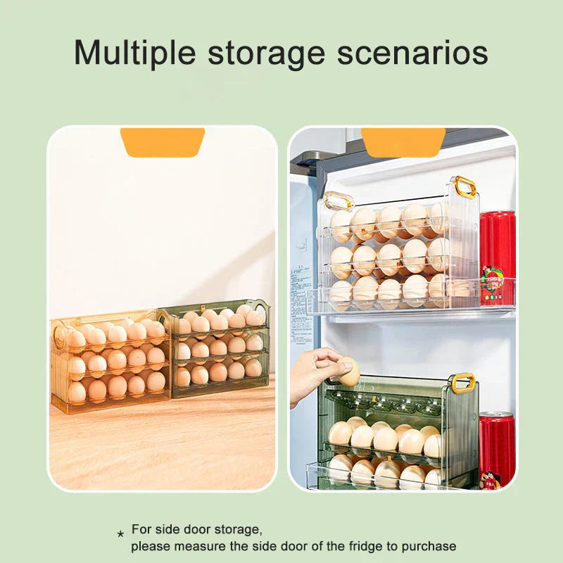 DecorBites™ 30-Grid Egg Holder Dispenser for Refrigerator: Large Capacity Auto-Flip Container