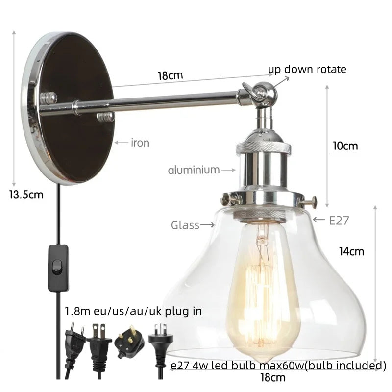 DecorBites™ Gold LED Wall Sconces Iron Loft Retro Home Bedroom Lamp