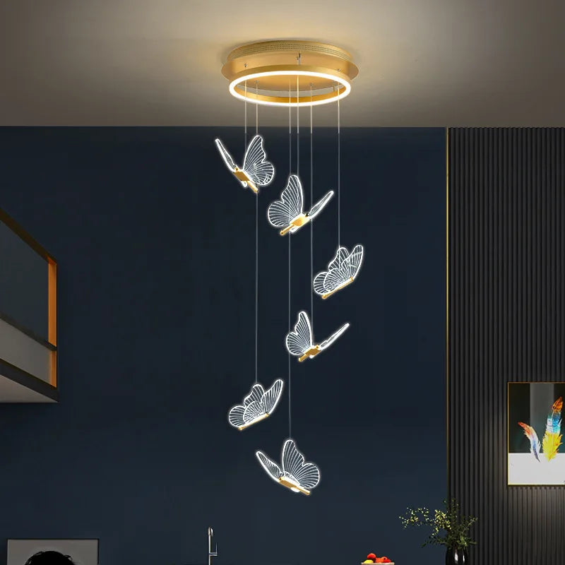ثريات فراشة ذهبية بإضاءة LED من DecorBites™ للمنزل، السلالم، غرفة المعيشة، وغرف النوم