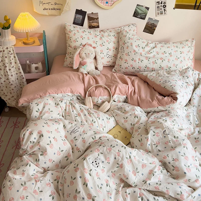 غطاء لحاف فردي بتصميم زهور كورية من DecorBites™: راحة مميزة، لجميع الفصول، لطيف على البشرة