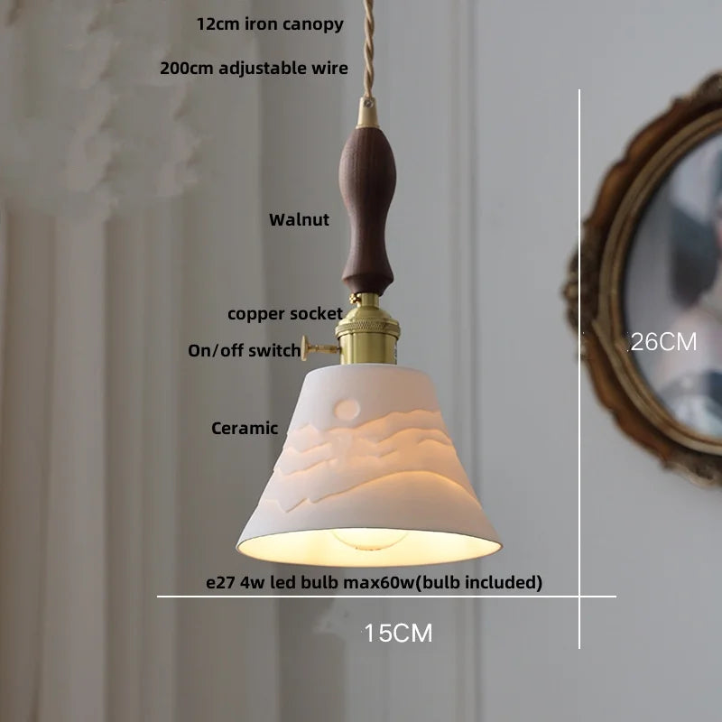 DecorBites™ Copper Wood LED Pendant Light: Ceramic Modern Tassel Hanging Lamp