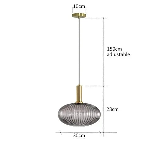 Nordic Ribbed Glass Pendant Light in Green, Grey or Amber