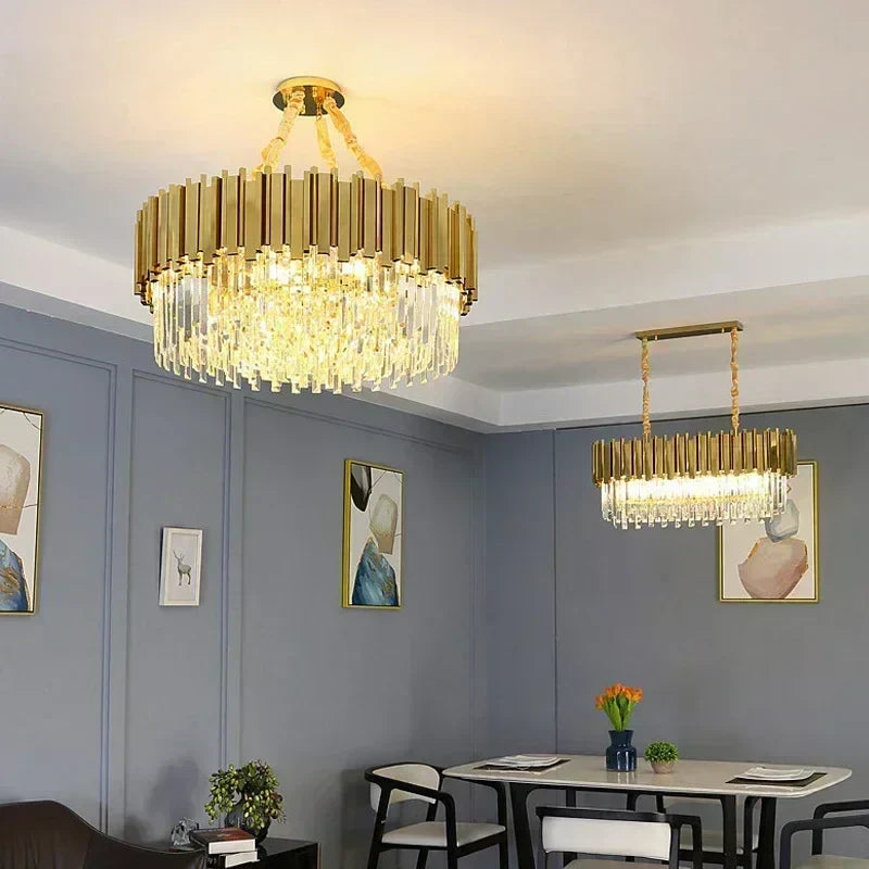 DecorBites™ Golden Luxury LED Crystal Chandelier for Hotel Living Room Ceiling Lighting