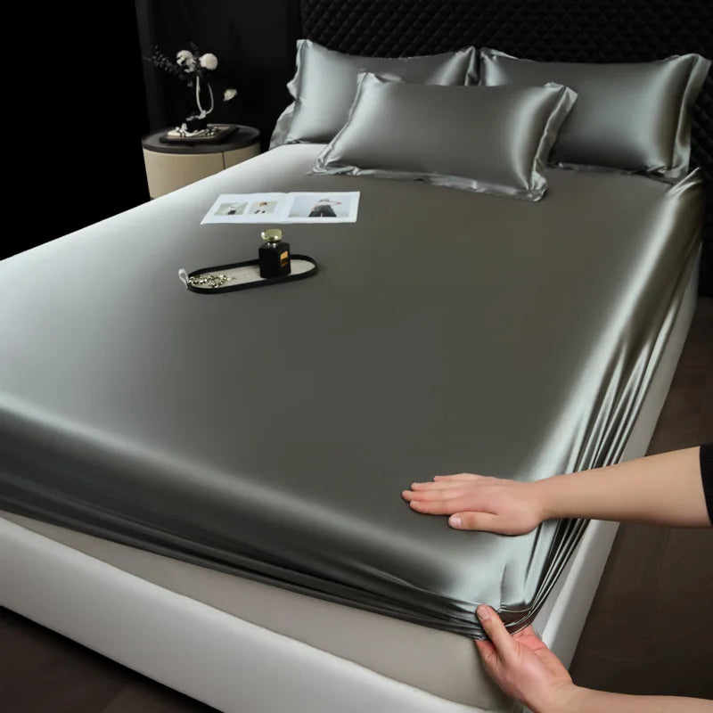 DecorBites™ 100% Mulberry Silk Fitted Sheet Set with Pillowcase - Luxury Solid Color Silk Bed Linen