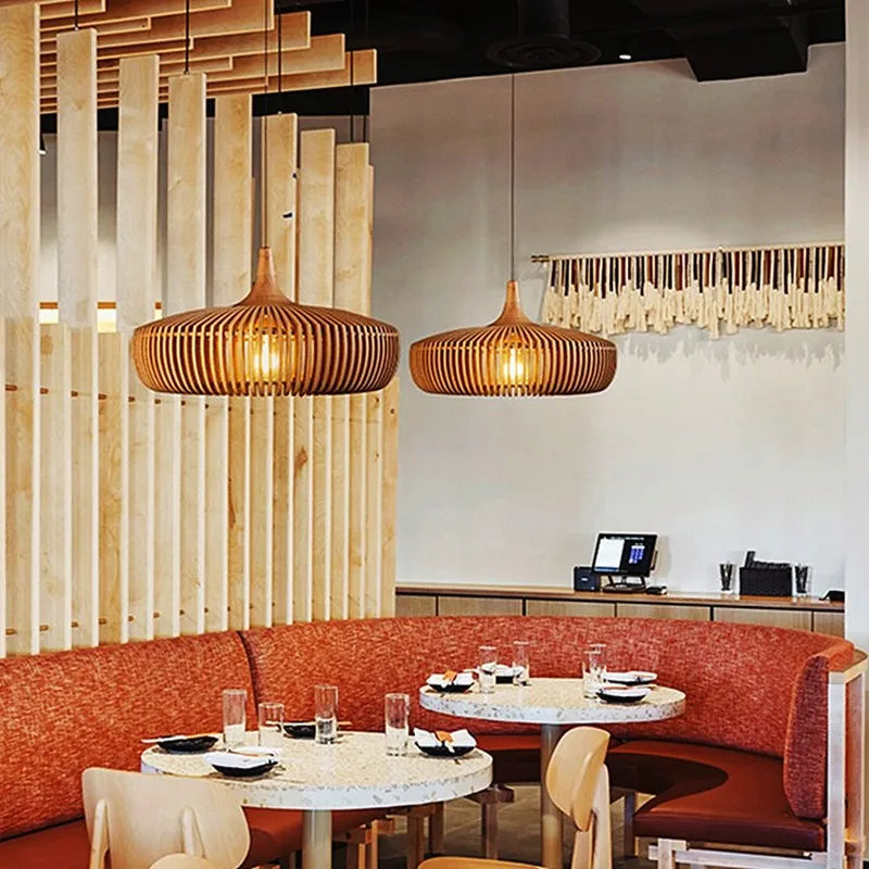 Wabi-Sabi Hollowed Wood Pendant Light in Brown