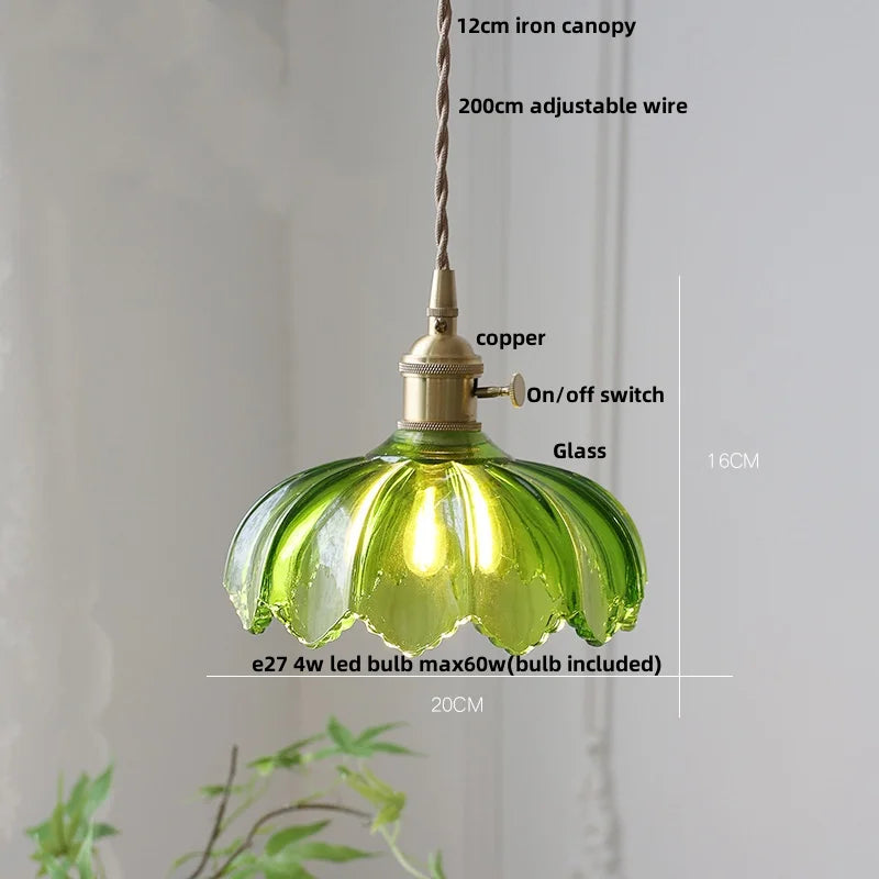 DecorBites™ Green Glass Walnut Wood LED Pendant Light, Nordic Modern Hanging Lamp