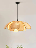 Hand-Woven Natural Rattan Petal Pendant Light