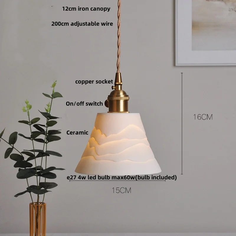 DecorBites™ Copper Wood LED Pendant Light: Ceramic Modern Tassel Hanging Lamp