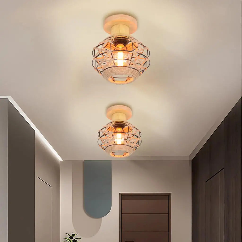 ثريا سقف بحبل القنب من DecorBites™ لغرفة النوم وغرفة المعيشة والمطبخ LED