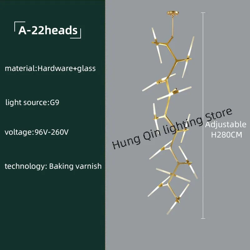 ثريا DecorBites™ Gold Branch LED لفيلا دوبلكس ودرج - إضاءة داخلية عصرية