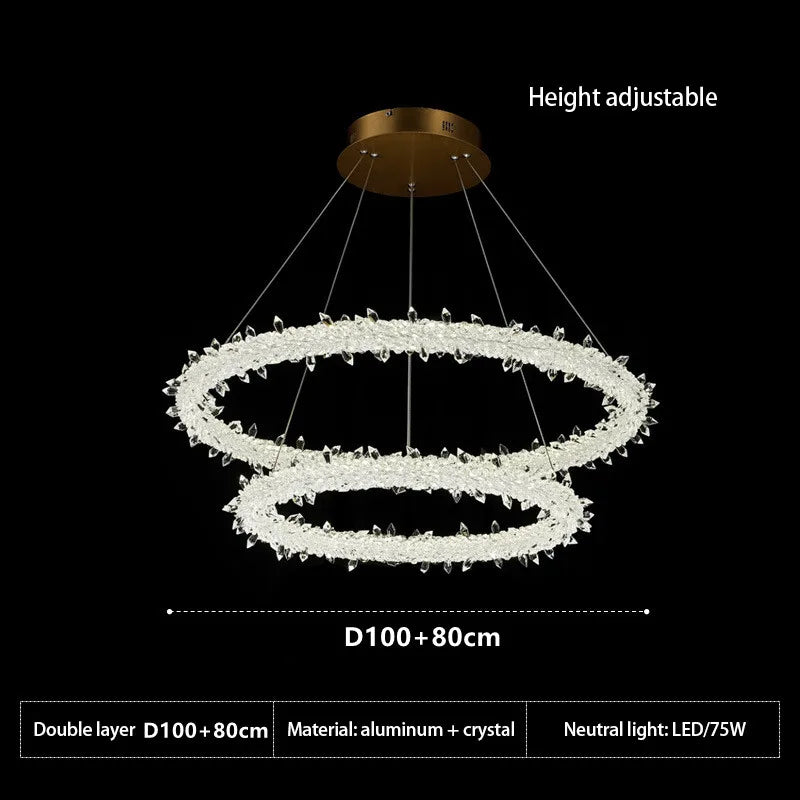 DecorBites™ Crystal Flower LED Chandelier: Modern Luxury Round Ring Pendant Light for Dining & Living Room