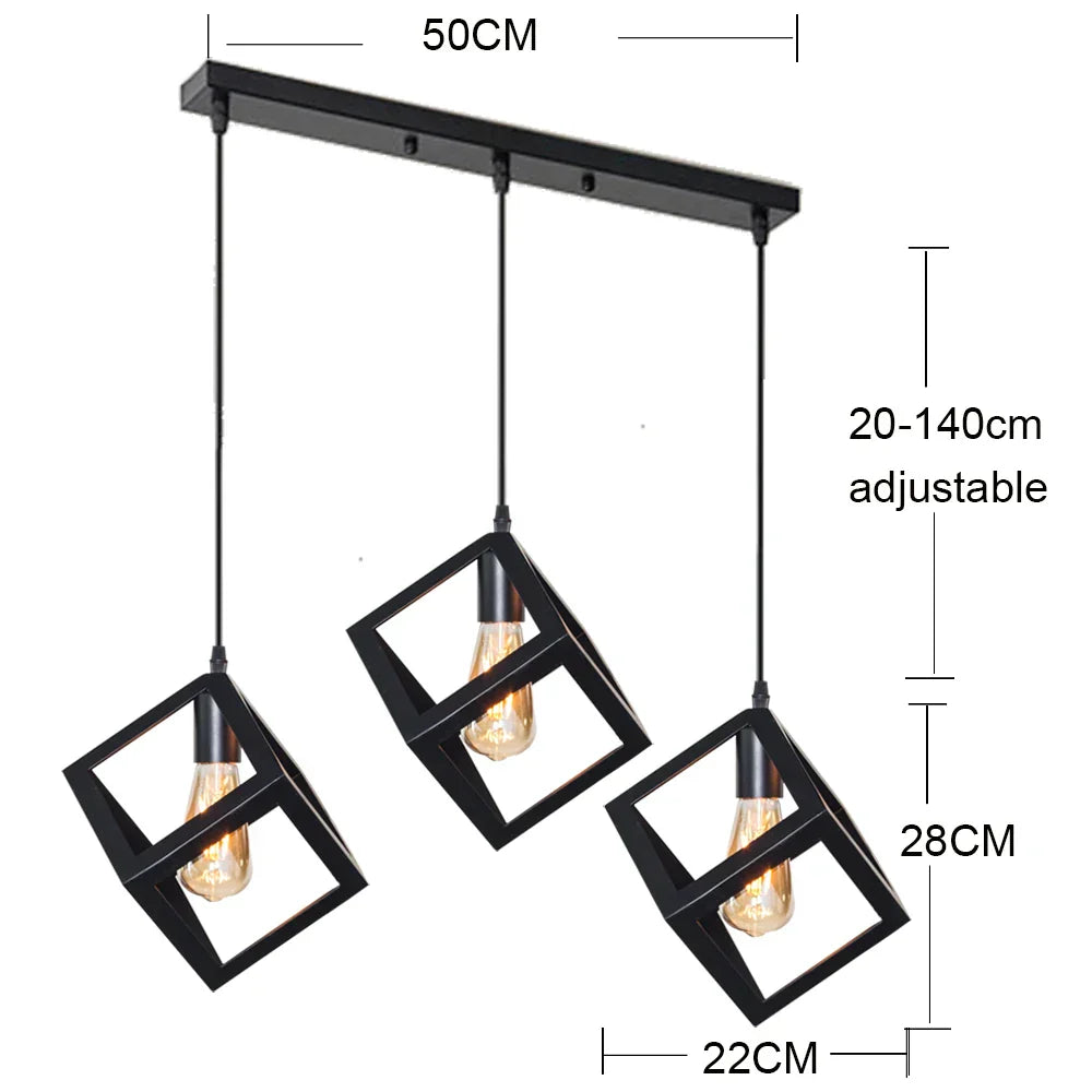 DecorBites™ Black Geometric Square Pendant Light for Kitchen Island, Bedroom, Hallway