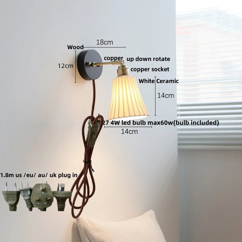 DecorBites™ LED Wall Light Fixture Modern Black Wood Copper Sconce