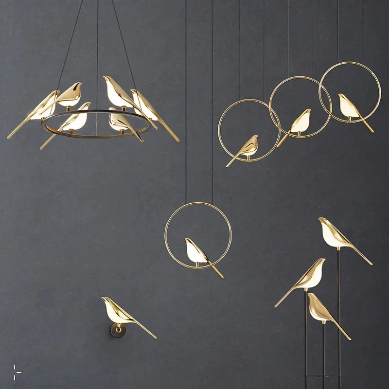DecorBites™ Gold Magpie Bird Ceiling Chandelier: Modern Home Interior Lighting for Living Dining Kitchen