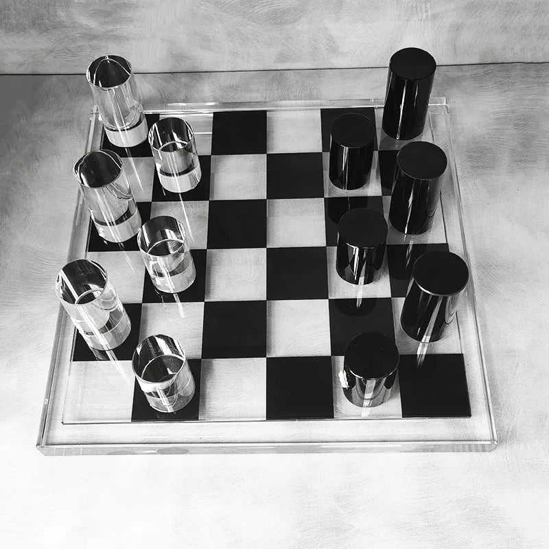 DecorBites™ Geometric Crystal Chessboard: Transparent Chess Set Home Decor & Figurines