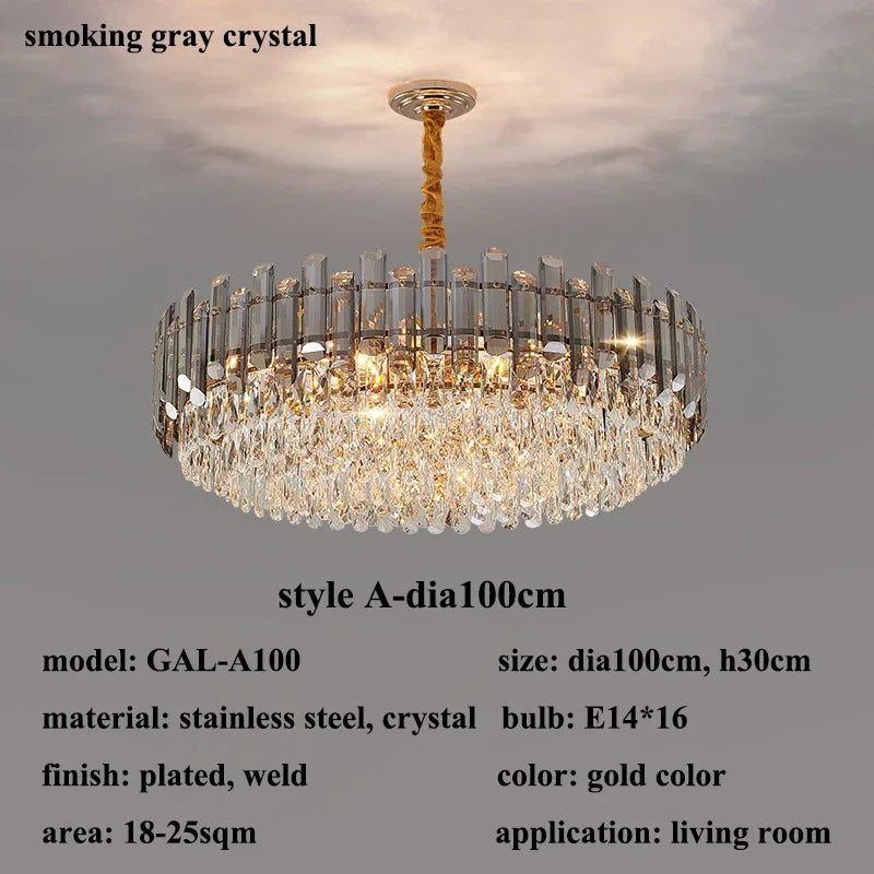 DecorBites™ Lustre en cristal doré pour salon, luminaire de luxe