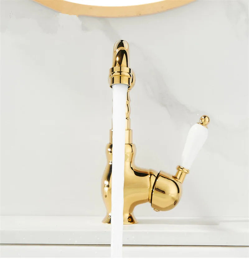 DecorBites™ Robinet de lavabo doré Mitigeur chaud froid à poignée unique
