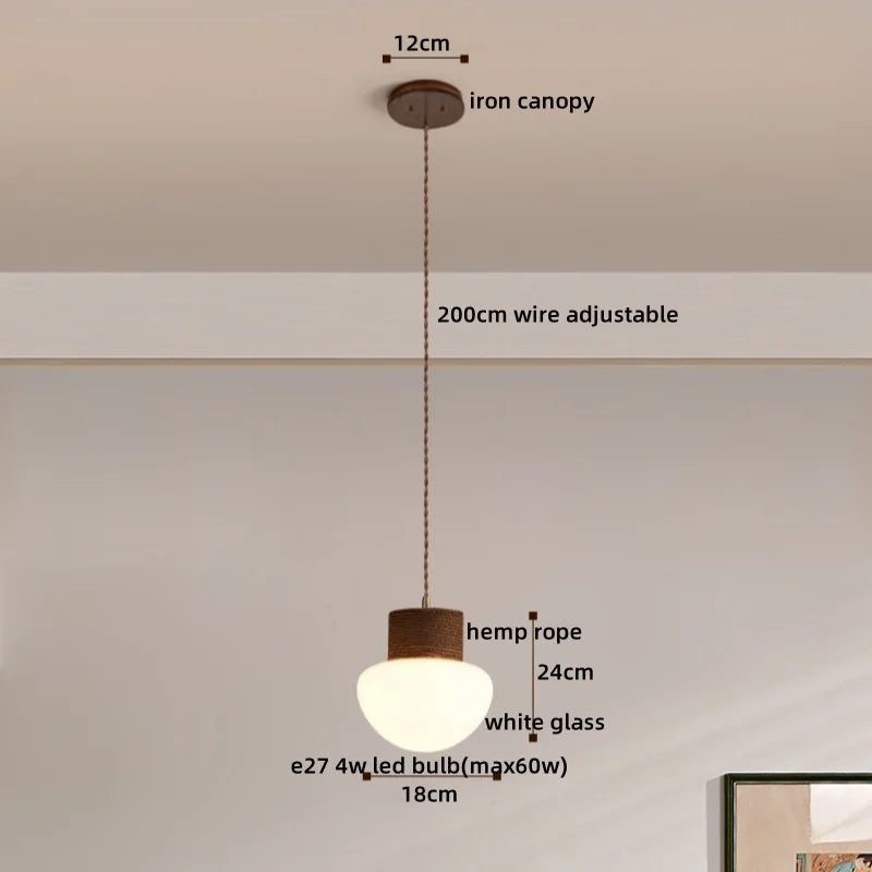 مصباح معلق DecorBites™ LED بحبل القنب - مصباح معلق زجاجي بتصميم نورديك لديكور المنزل
