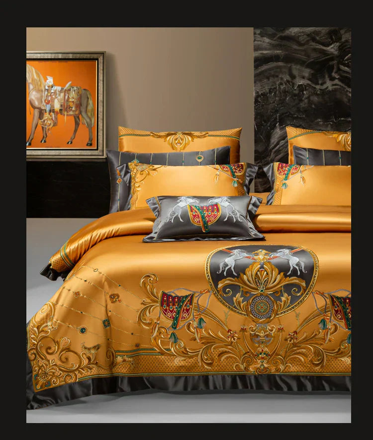طقم مفروشات منقوش فاخر من ™DecorBites - غطاء لحاف وملاءة سرير ومفرش سرير