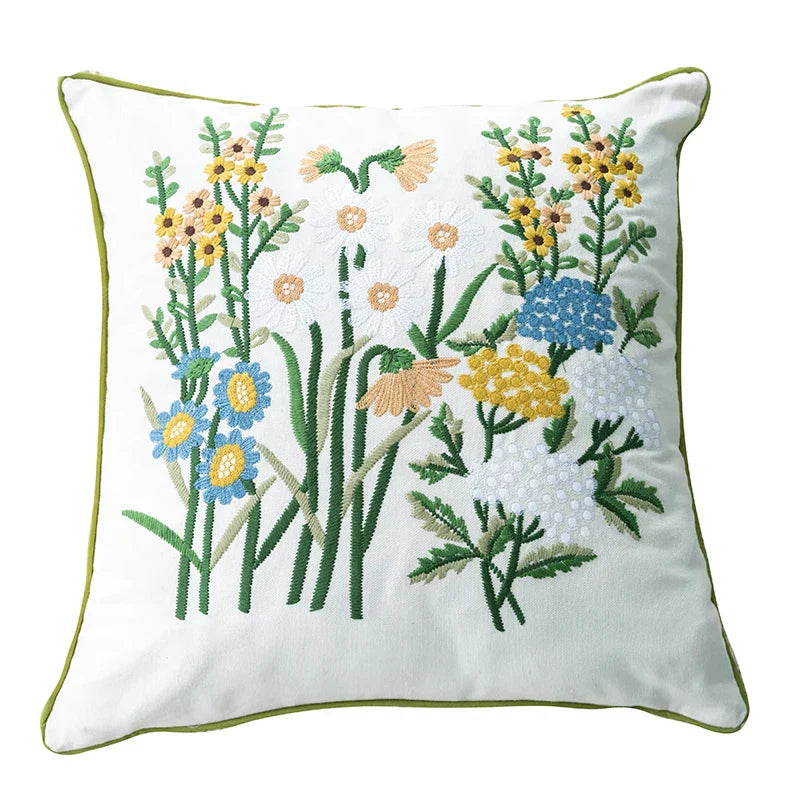 DecorBites™ Cotton Linen Embroidery Japanese Style Pillowcase 45x45cm