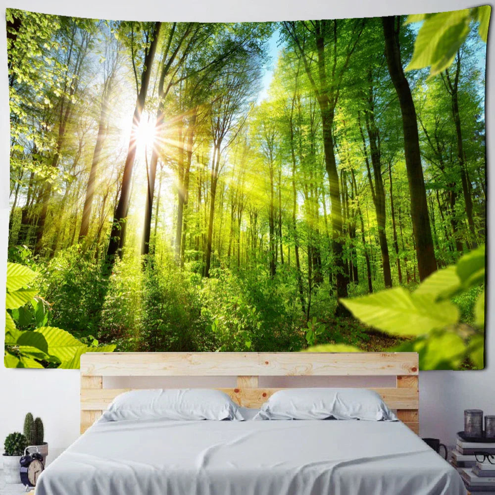 DecorBites™ Bamboo Forest Pigeon Path Tapestry: Hippie Psychedelic Wall Hanging for Natural Home Decor