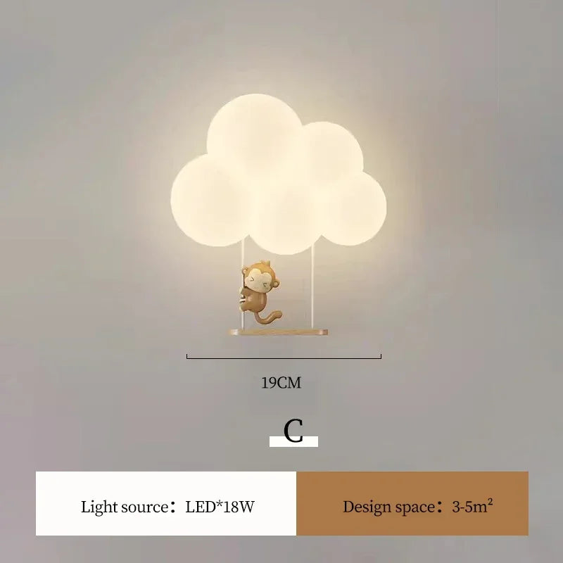 مصابيح حائط LED بتصميم حيوانات لغرف الأطفال من DecorBites™ - تصميم قرد وأرنب وغيمة