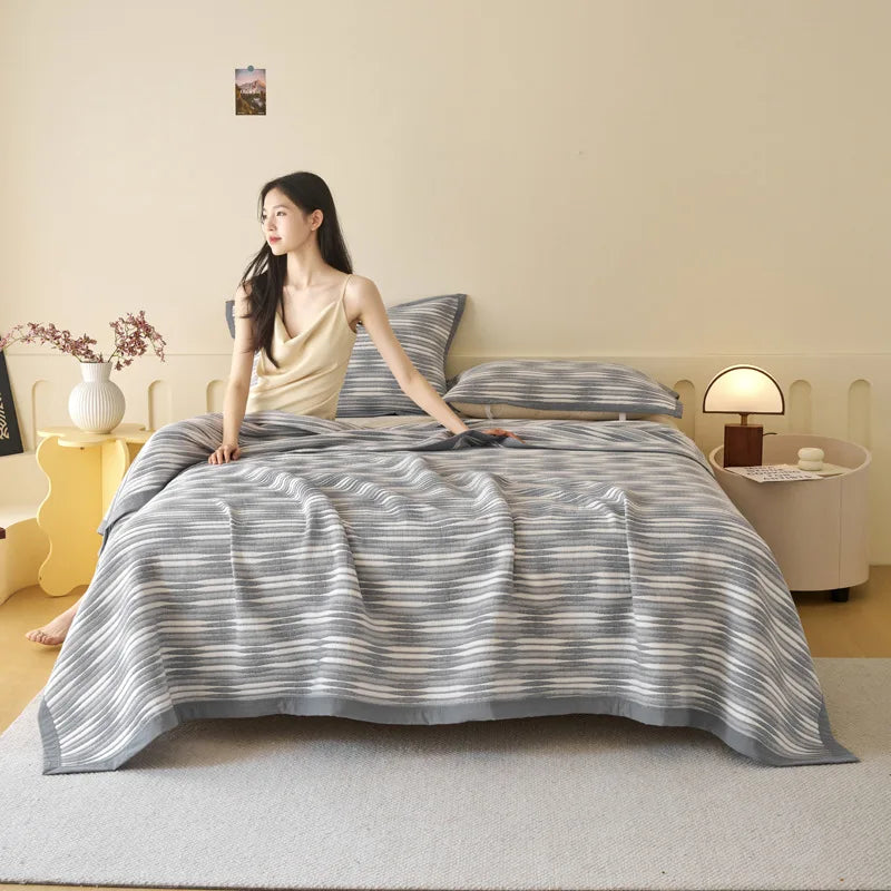 DecorBites™ Cotton Three-Layer Towel Blanket with Pillow - Summer Cool Quilt