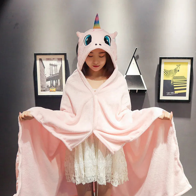 DecorBites™ Cozy Cartoon Hooded Cape Blanket for Winter Nap, Office, and Home Office Warmth