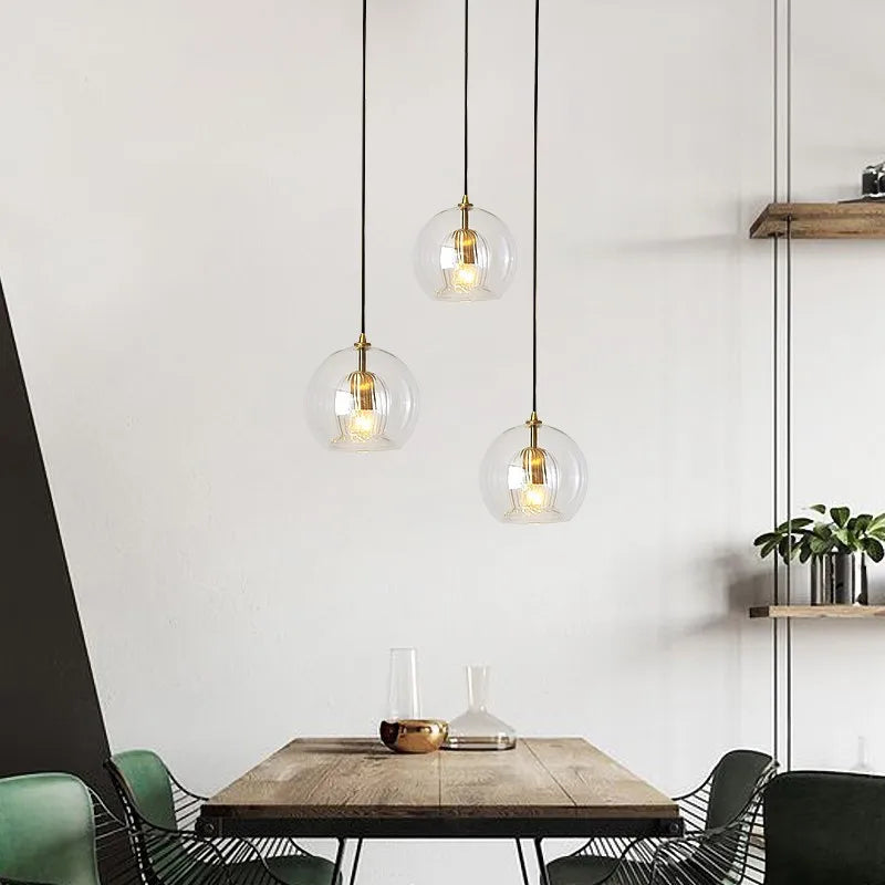 DecorBites™ مصباح معلق كروي زجاجي ذهبي لغرفة الطعام وديكور غرفة النوم