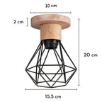 Vintage Black Wood and Iron Cage Pendant Light