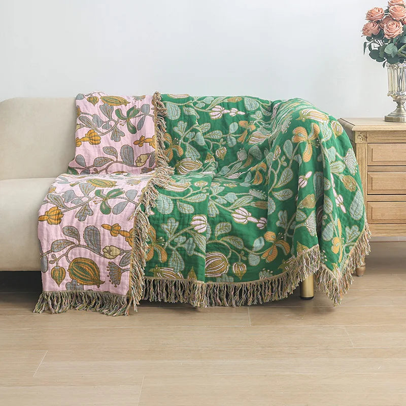 DecorBites™ Jacquard Cotton Gauze Non-Slip Sofa Cover - High Quality & Double-Sided