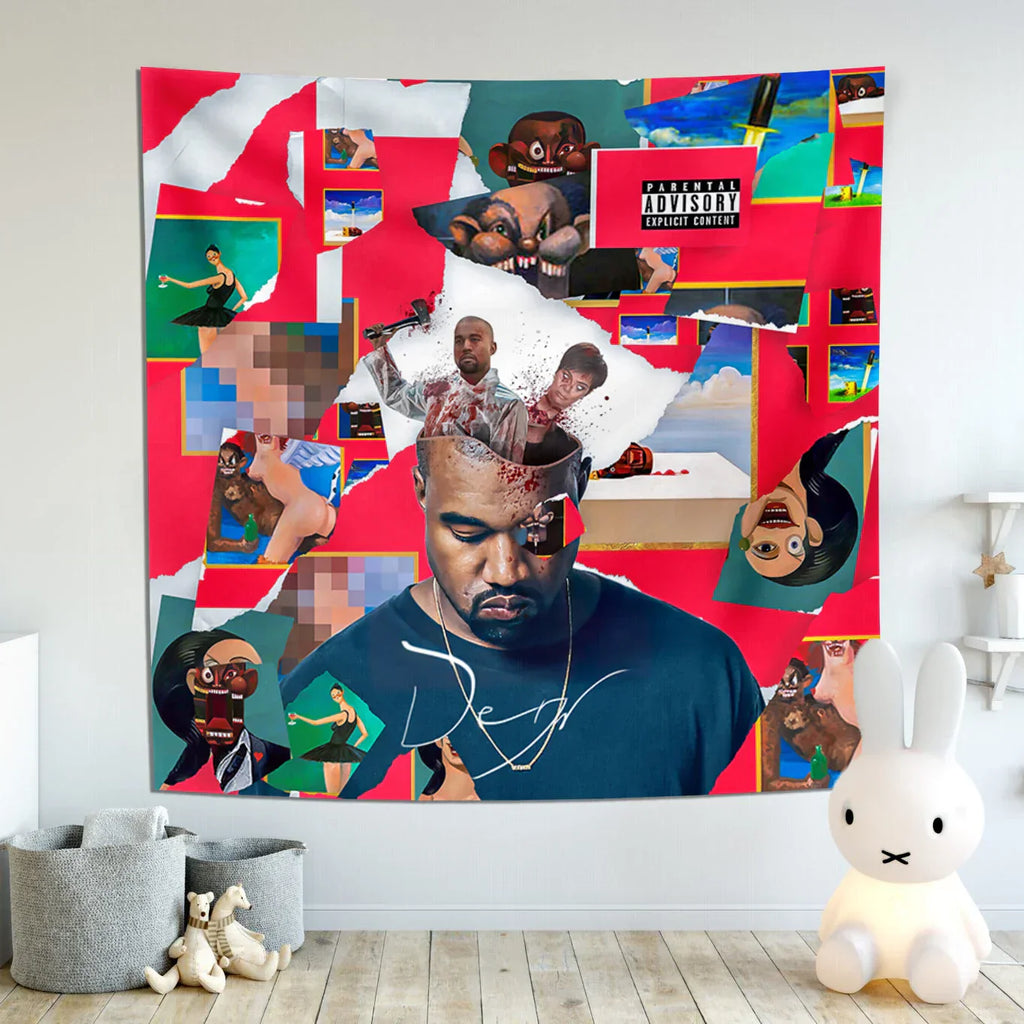 DecorBites™ نسيج Kanye's West الجداري: ملصق غلاف ألبوم موسيقي لتزيين غرفة النوم