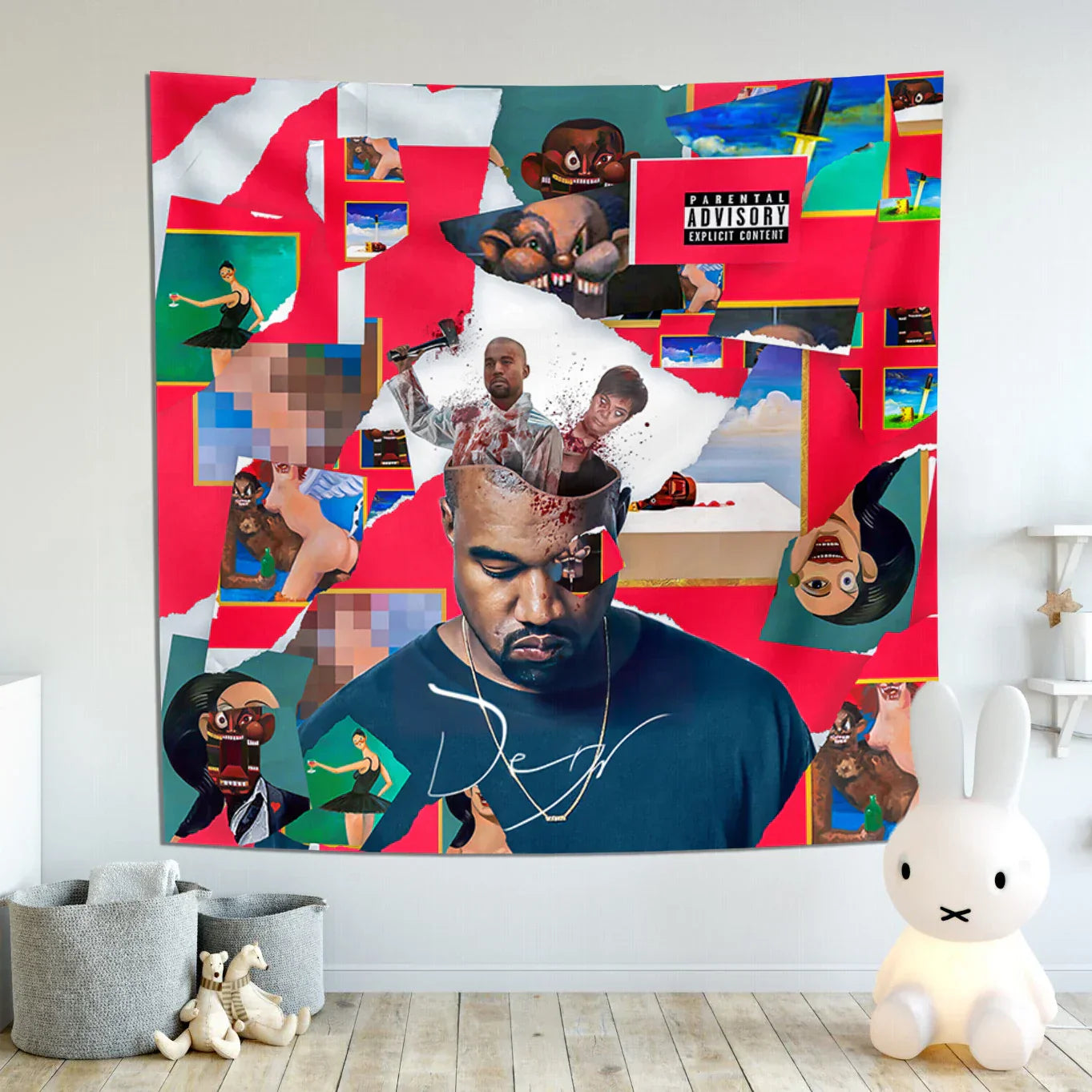DecorBites™ نسيج Kanye's West الجداري: ملصق غلاف ألبوم موسيقي لتزيين غرفة النوم