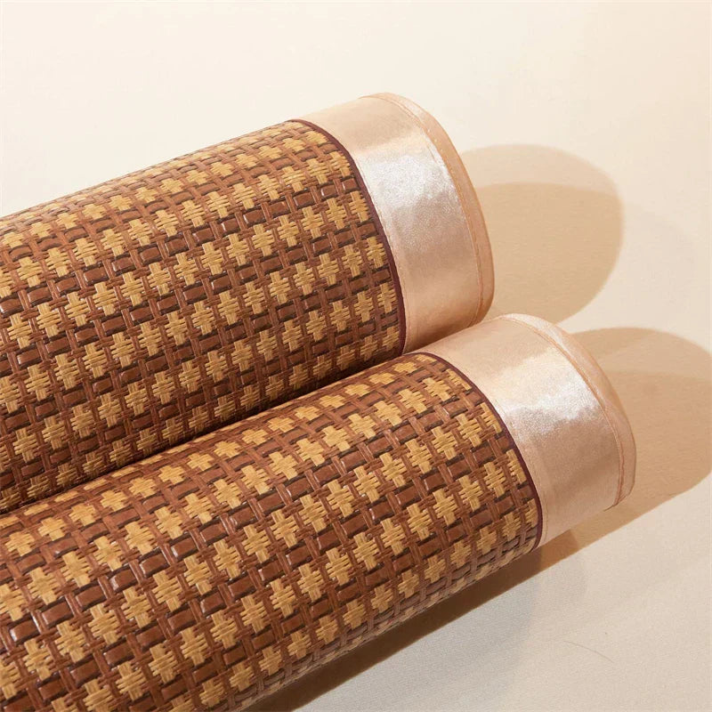 DecorBites™ Jacquard Cool Down Rattan Mat - Natural Rattan & Ice Rayon Bed Cooling Mat