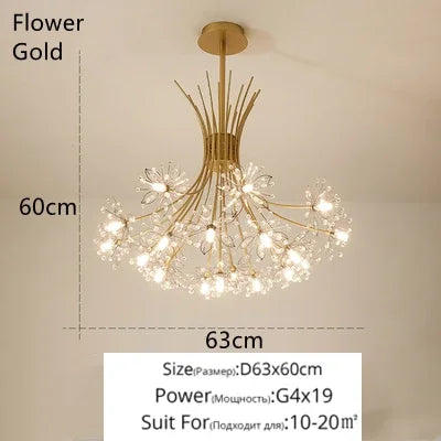 DecorBites™ Crystal Bionic Petals Chandelier for Living Dining Bedroom Hall Hotel Decor
