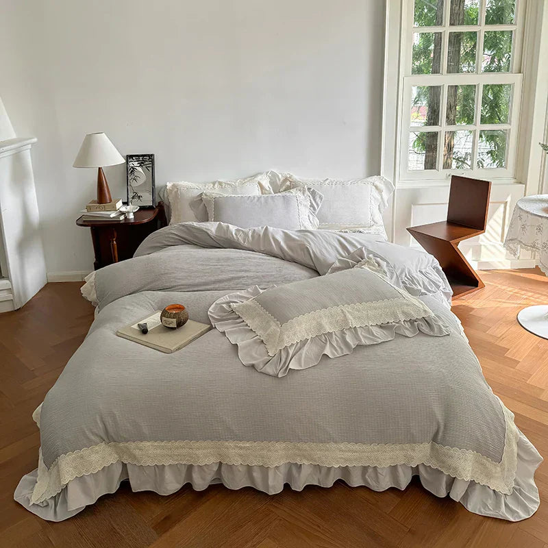 DecorBites™ French Lace Ruffles Bedding Set - Soft and Skin-friendly Duvet Cover Set