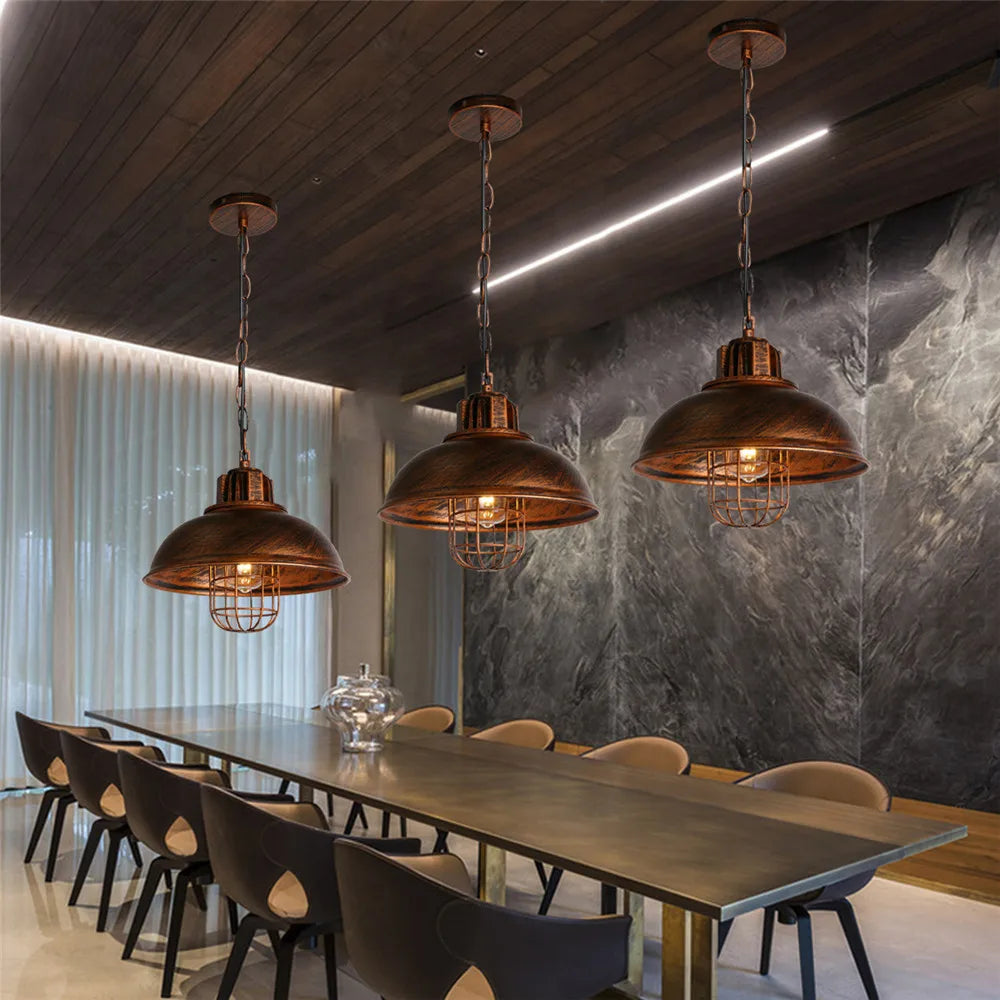 Vintage Black Metal Dome Pendant Light