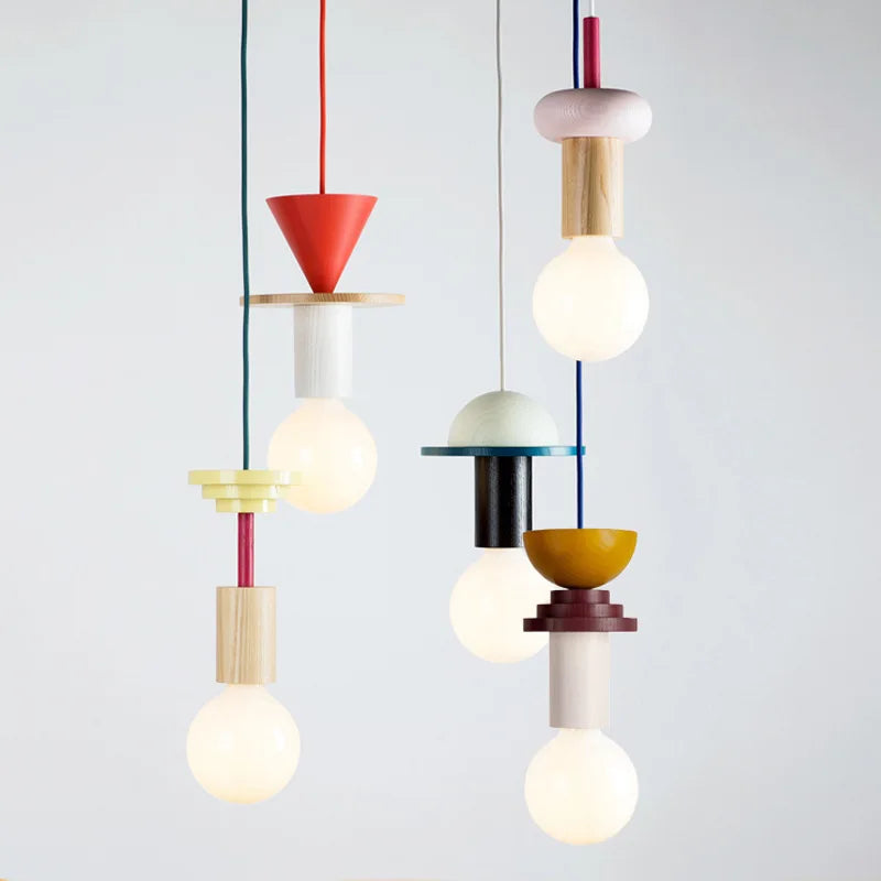 Nordic Wood Pendant Light With Iron Accent