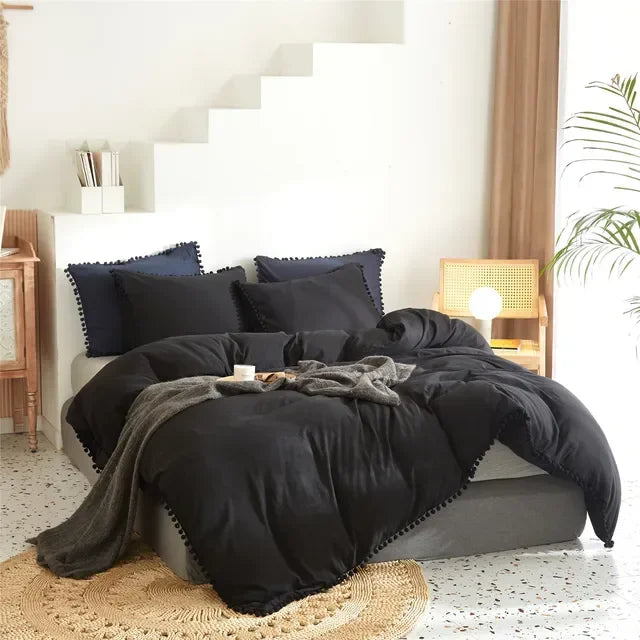 DecorBites™ Furball Tassel Duvet Cover Set - Luxury Bedding - King Queen Twin Full Sizes